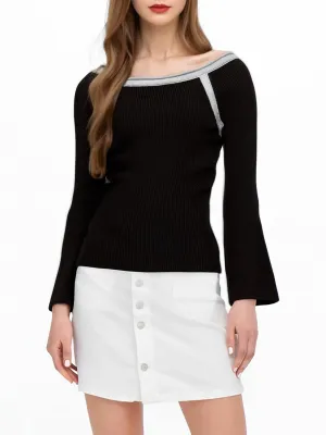 GORGLITTER Women's Color Block Mock Neck Sweater Bishop Long Sleeve Casual Pullovers Jumper Top