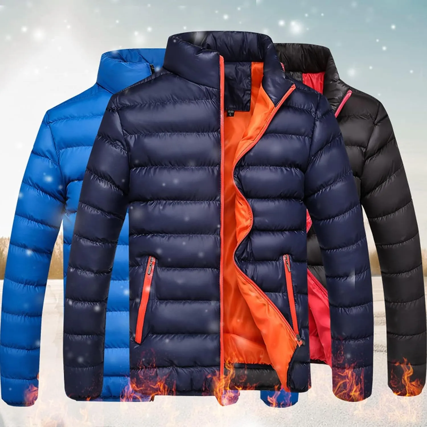 GTHTTT Men Lightweight Cotton Puffer Jacket Padded Insulated Winter Warm Down Coat Zipper Sport Outwear Water-Resistant