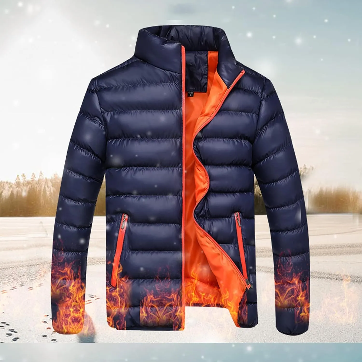 GTHTTT Men Lightweight Cotton Puffer Jacket Padded Insulated Winter Warm Down Coat Zipper Sport Outwear Water-Resistant
