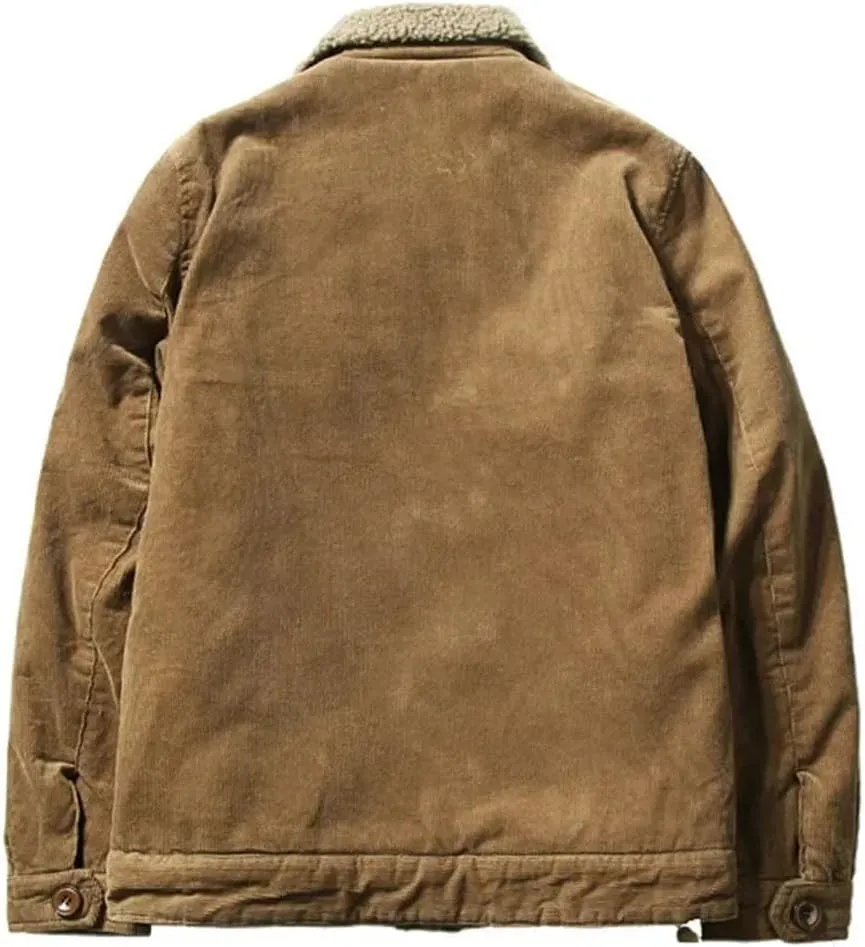 Haitpant Men Winter Corduroy Coat Lapel Jacket Casual Cotton-Padded Jacket Fur Collar Warm Coat
