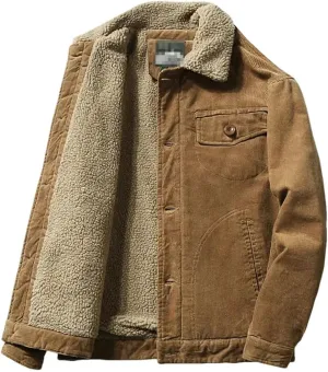 Haitpant Men Winter Corduroy Coat Lapel Jacket Casual Cotton-Padded Jacket Fur Collar Warm Coat