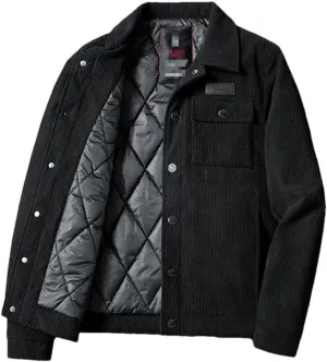 Haitpant Men's Winter Button Jacket Warm Cotton Padded Corduroy Coat Windbreaker Autumn Cardigan Vintage Parka