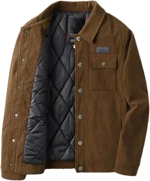 Haitpant Men's Winter Button Jacket Warm Cotton Padded Corduroy Coat Windbreaker Autumn Cardigan Vintage Parka