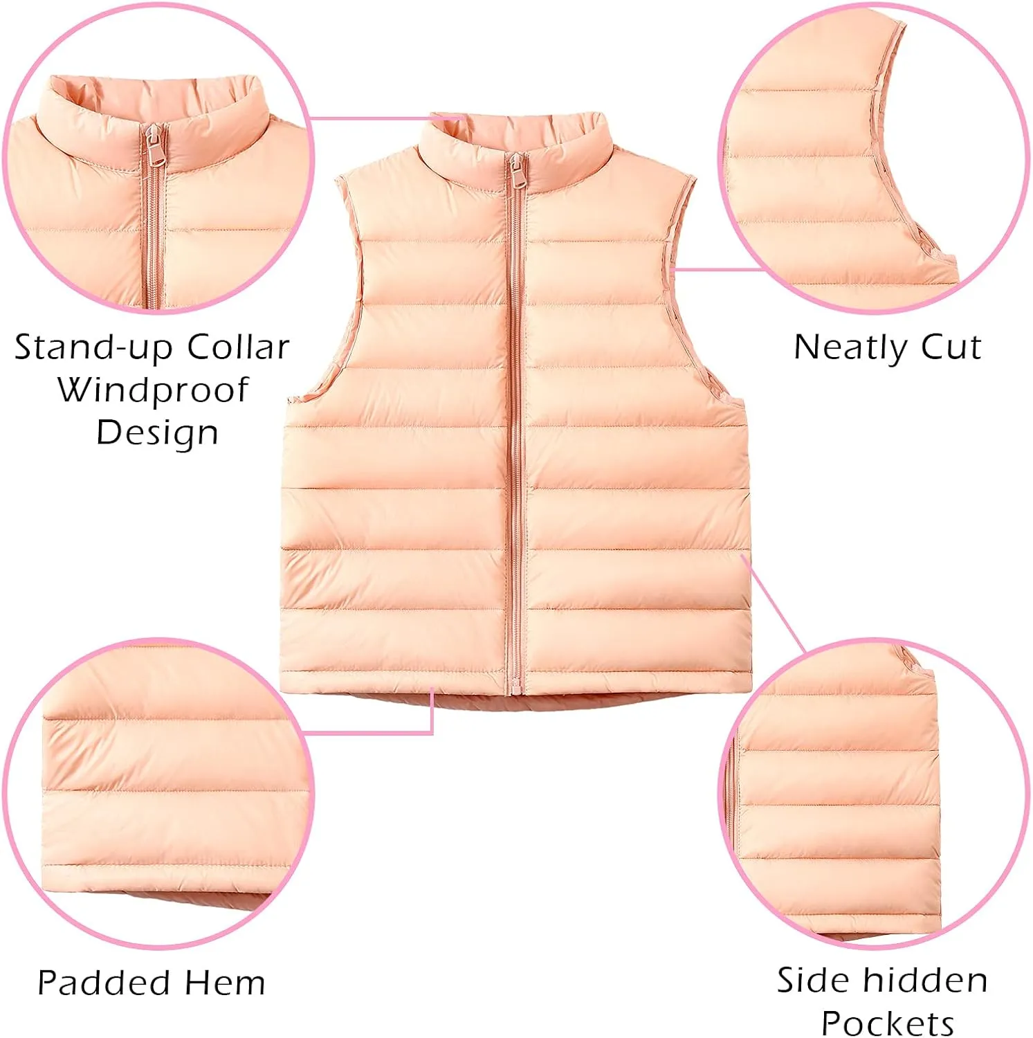Happy Cherry Down Puffer Vest for Boy Girls Lightweight Water-Resistant Winter Jacket Outwear Kids Fall Sleeveless Coats
