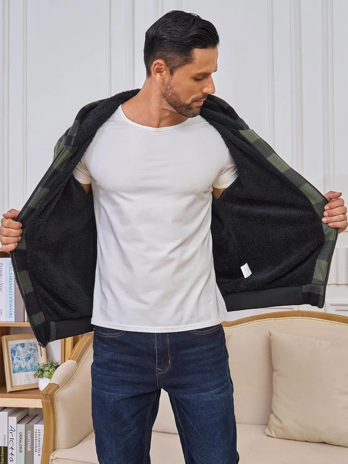 Hoodies for Men Full Zip Up Fleece Warm Thick Jackets Heavyweight Sherpa Lined Coat