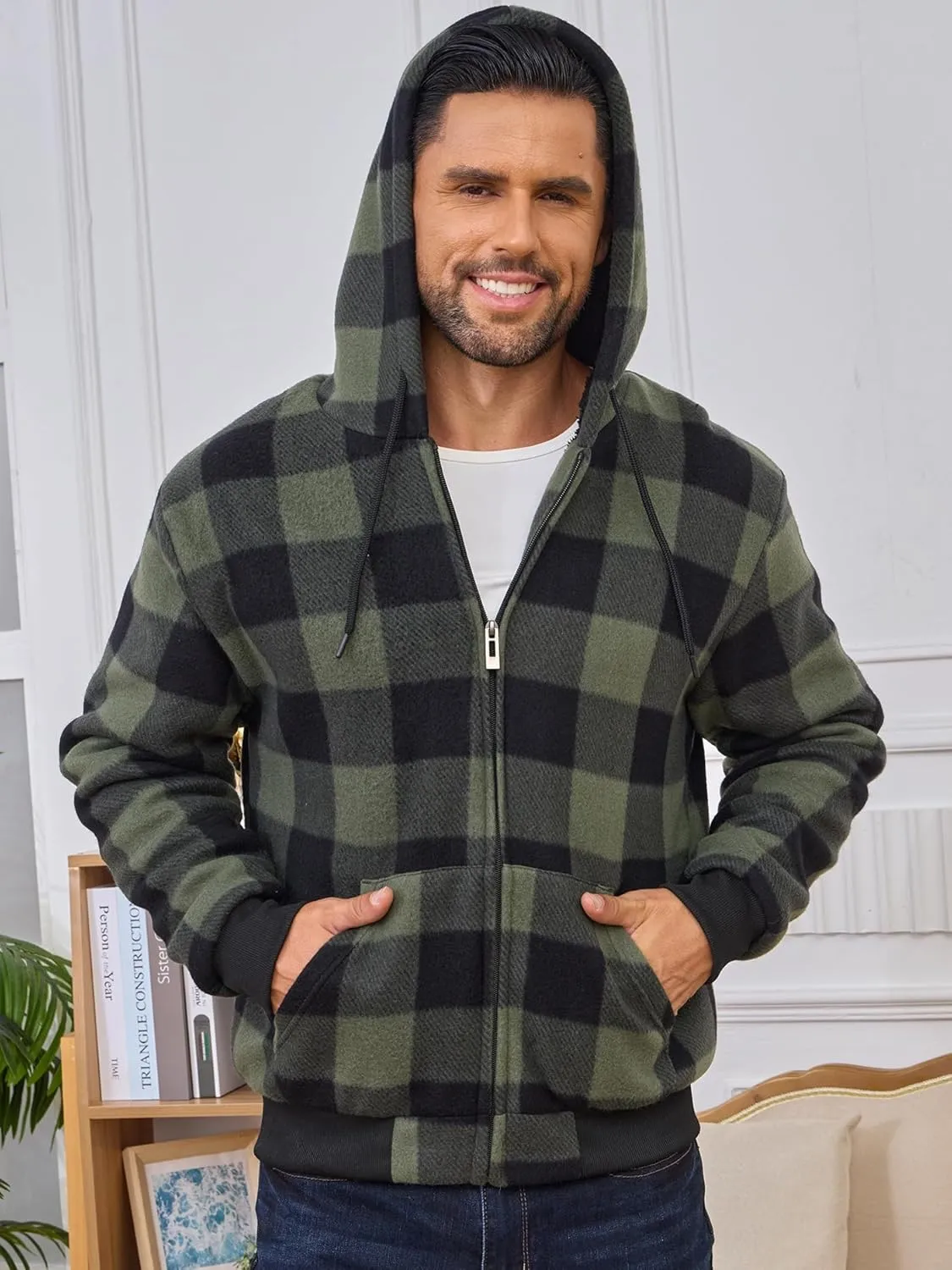Hoodies for Men Full Zip Up Fleece Warm Thick Jackets Heavyweight Sherpa Lined Coat