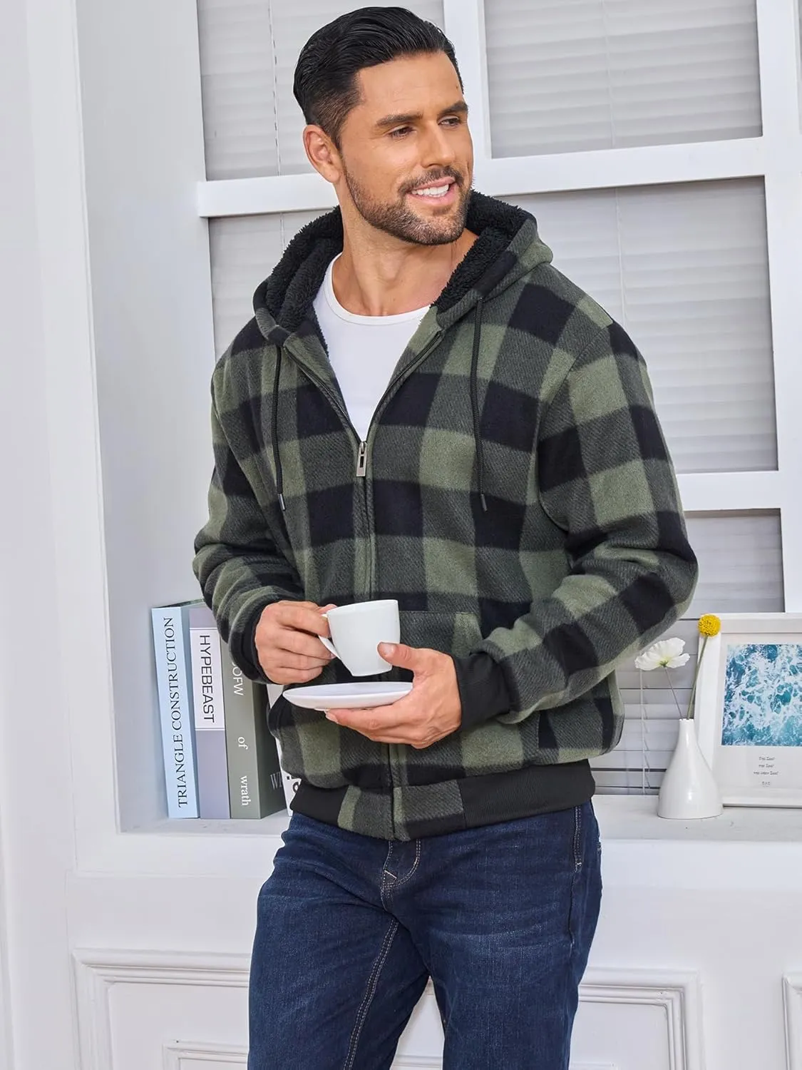 Hoodies for Men Full Zip Up Fleece Warm Thick Jackets Heavyweight Sherpa Lined Coat
