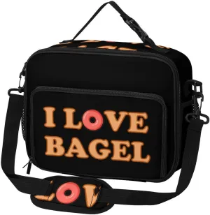 I Love Bagel Large Insulated Lunch Bag Reusable Lunch Cooler Bags Tote for Work Picnic Outdoor