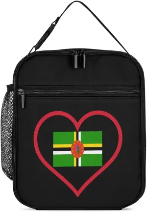 I Love Dominica Red Heart Lunch Bag for Men Women Small Reusable Leakproof Insulated Lunch Box Adjustable Handbag