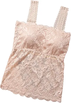 Lace Camisole Tops for Women Built in Bra Padded Bralette 2025 Soft Comfy Crop Tops Trendy Basic Camisoles