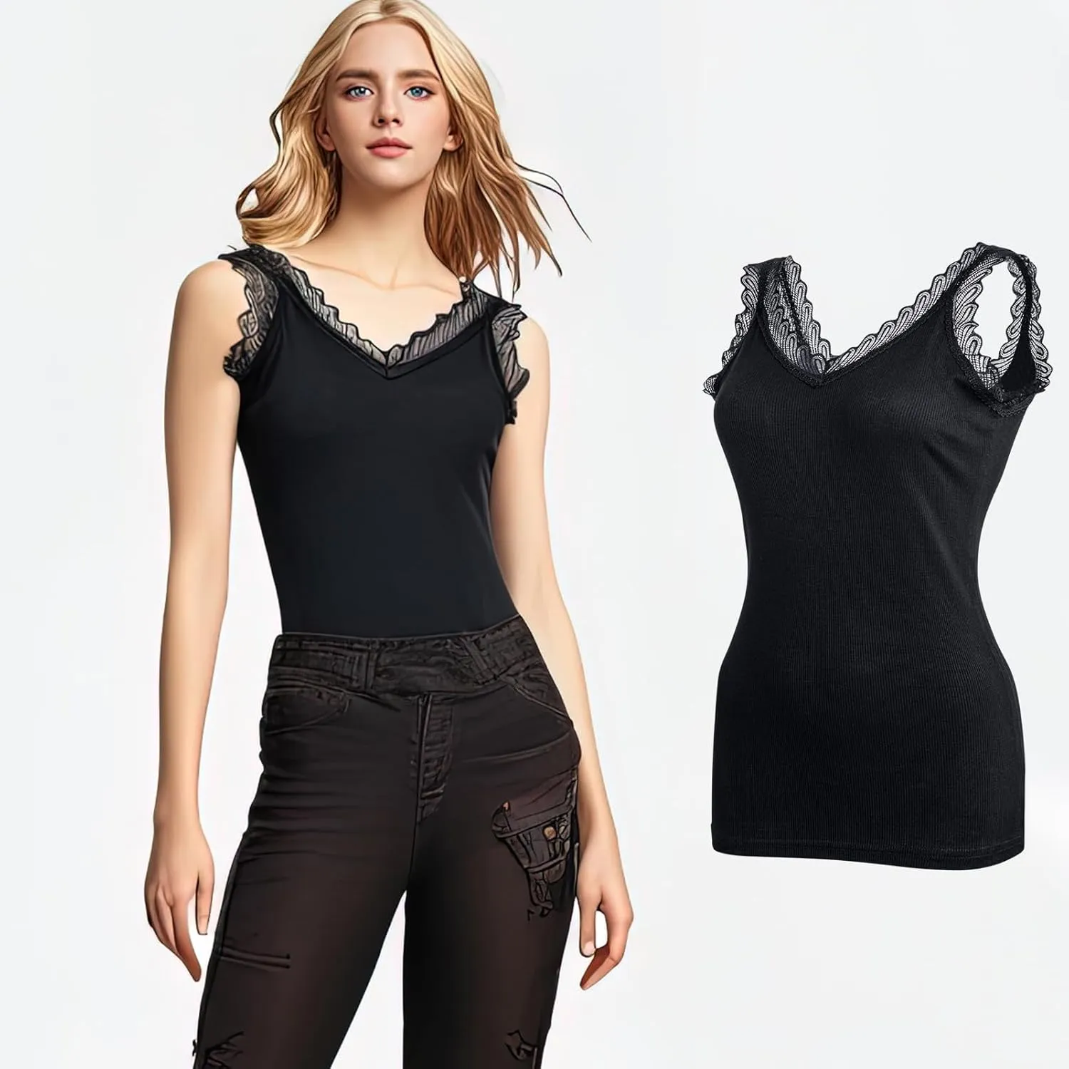 Lace Camisole Tops for Women,Soft Stretch Ribbed Womens Cami
