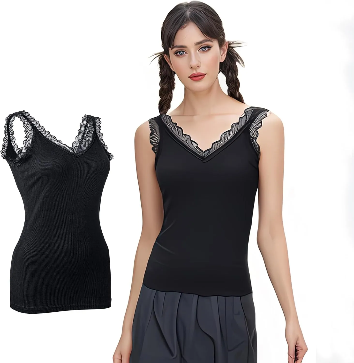 Lace Camisole Tops for Women,Soft Stretch Ribbed Womens Cami
