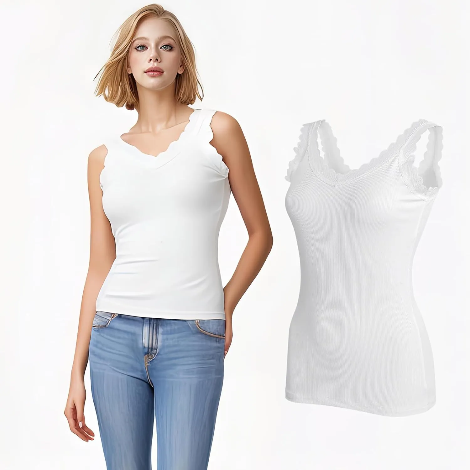Lace Camisole Tops for Women,Soft Stretch Ribbed Womens Cami