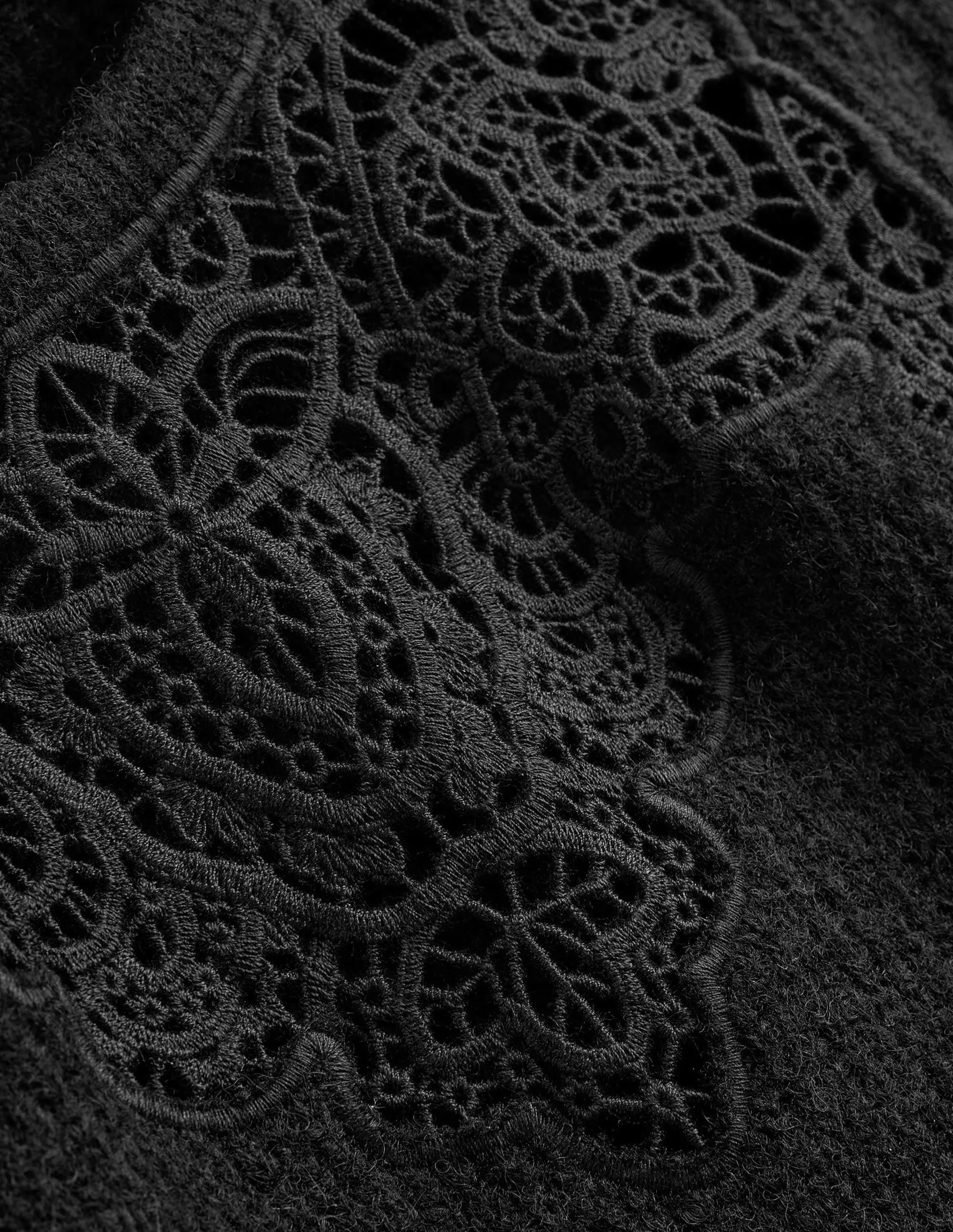 Lace Panel Fluffy Jumper-Black
