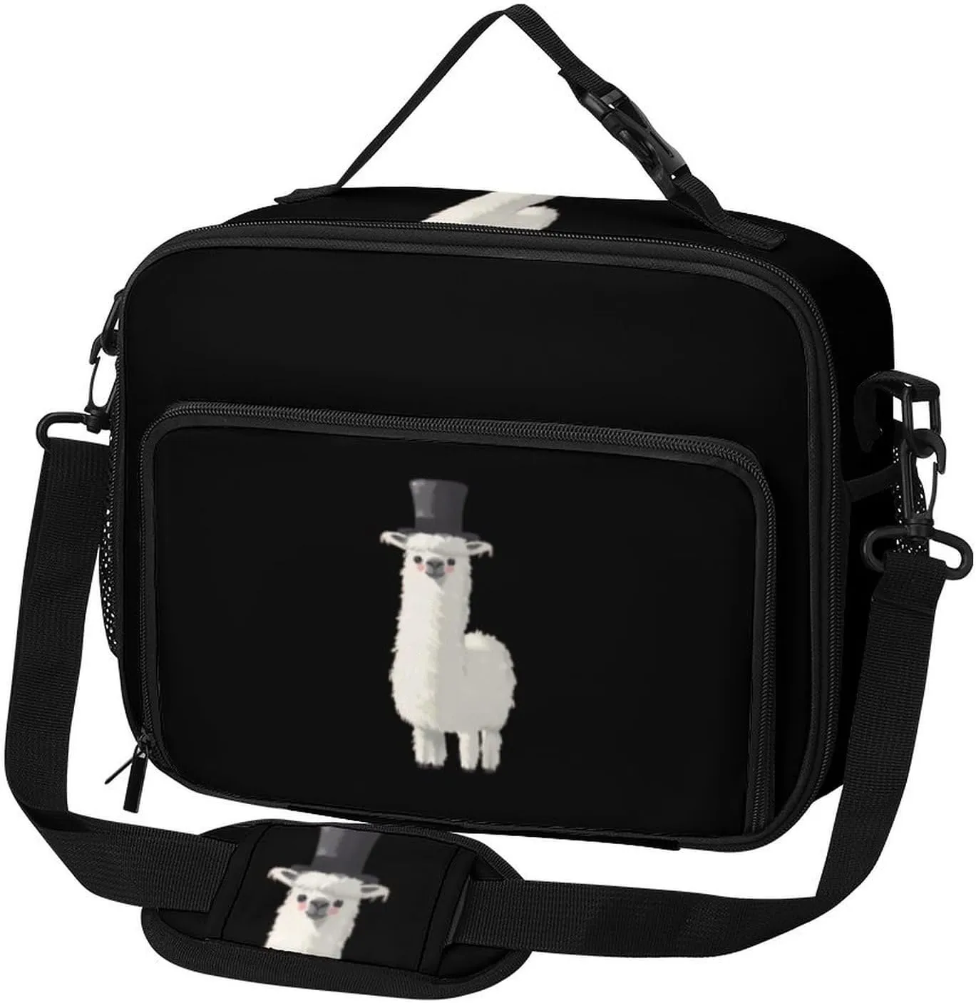 Llama With Black Top Hat Large Insulated Lunch Bag Reusable Lunch Cooler Bags Tote for Work Picnic Outdoor
