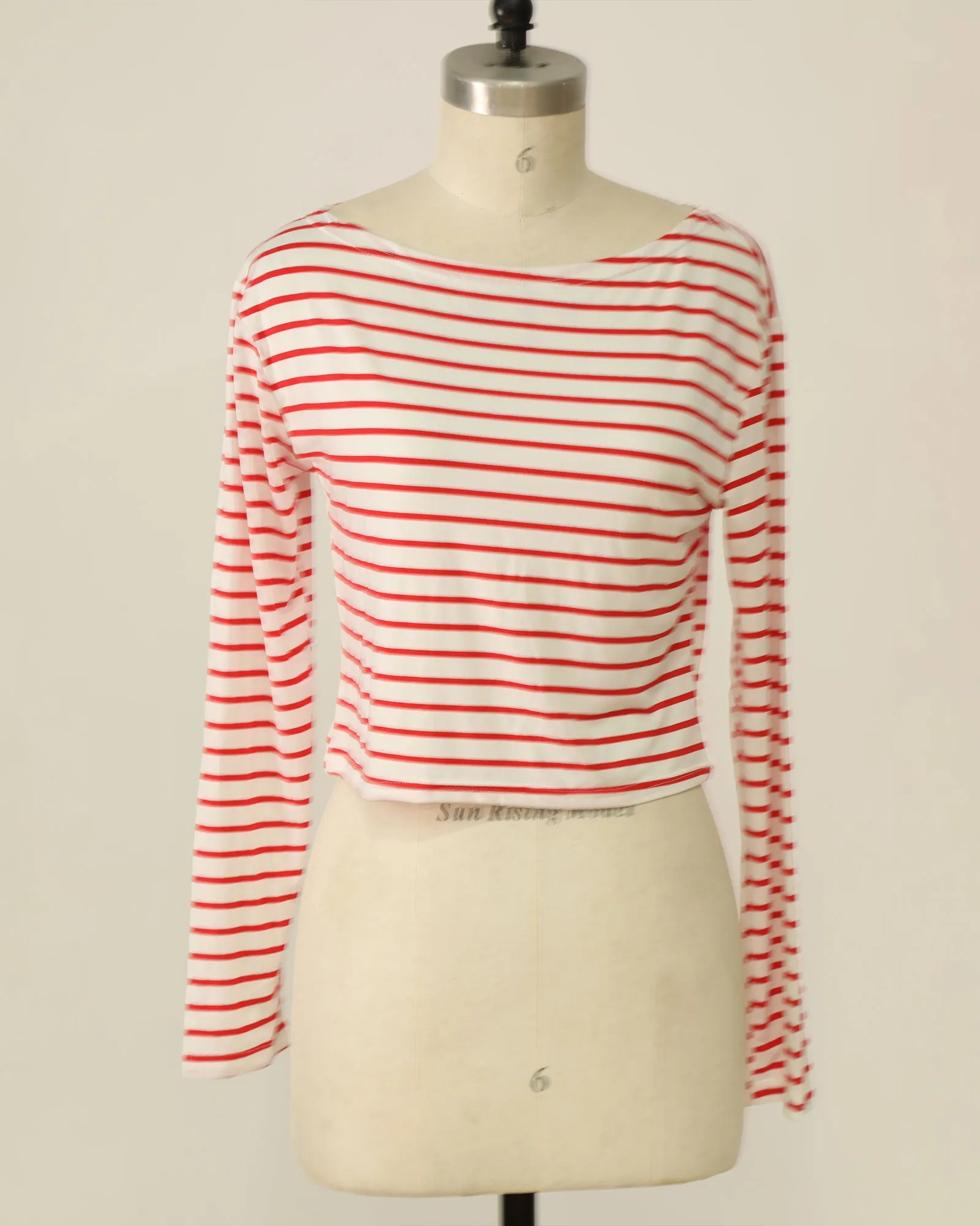 Long Sleeve Striped Top - White and Red