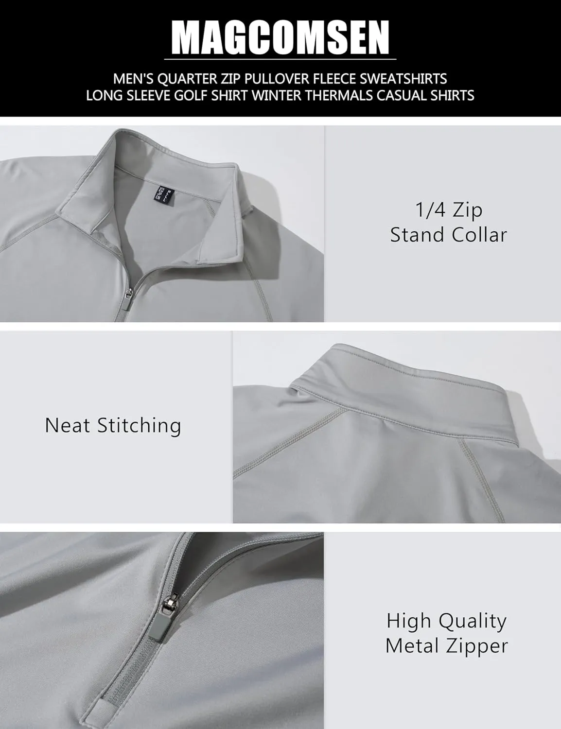 MAGCOMSEN Men's Quarter Zip Pullover Long Sleeve Sweatshirts Fleece Lined Golf Pullover Thermal Gym Workout Tops