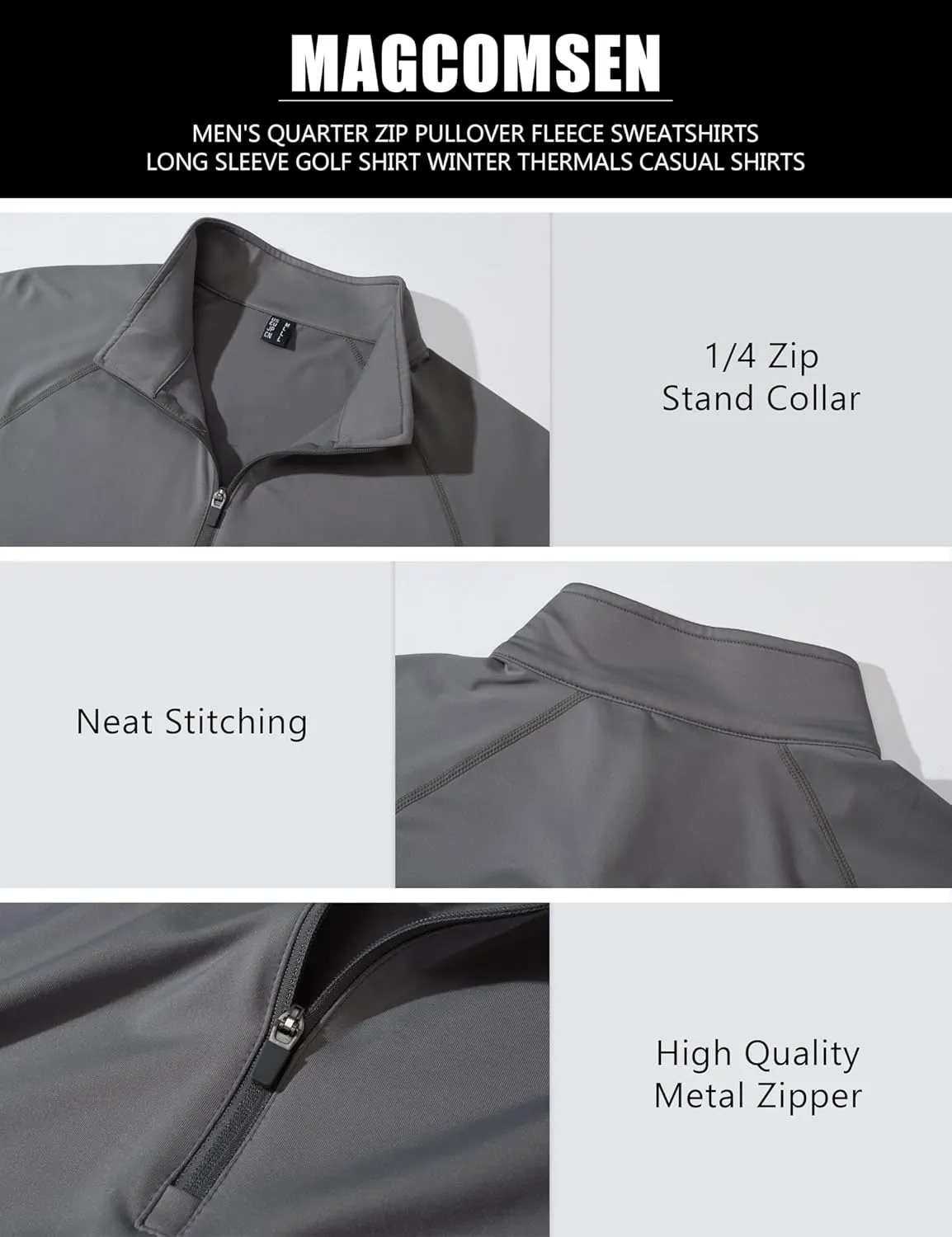 MAGCOMSEN Men's Quarter Zip Pullover Long Sleeve Sweatshirts Fleece Lined Golf Pullover Thermal Gym Workout Tops