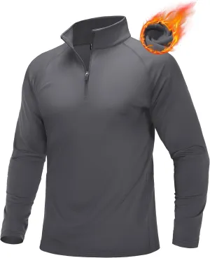 MAGCOMSEN Men's Quarter Zip Pullover Long Sleeve Sweatshirts Fleece Lined Golf Pullover Thermal Gym Workout Tops