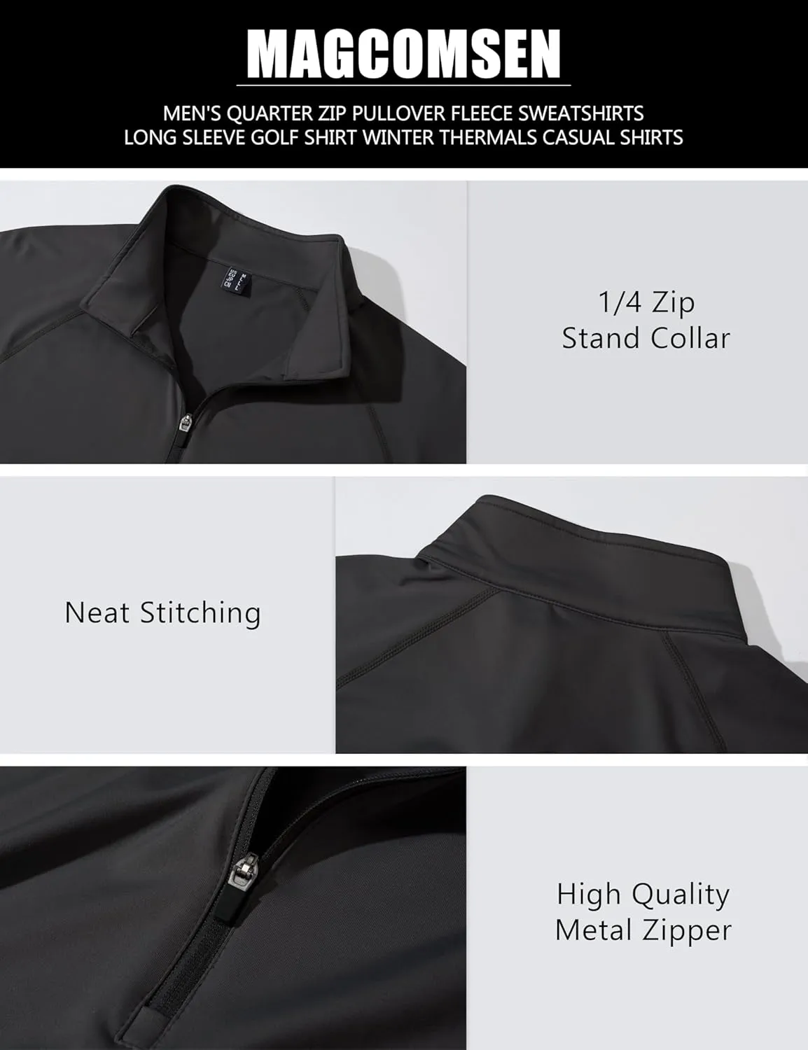 MAGCOMSEN Men's Quarter Zip Pullover Long Sleeve Sweatshirts Fleece Lined Golf Pullover Thermal Gym Workout Tops