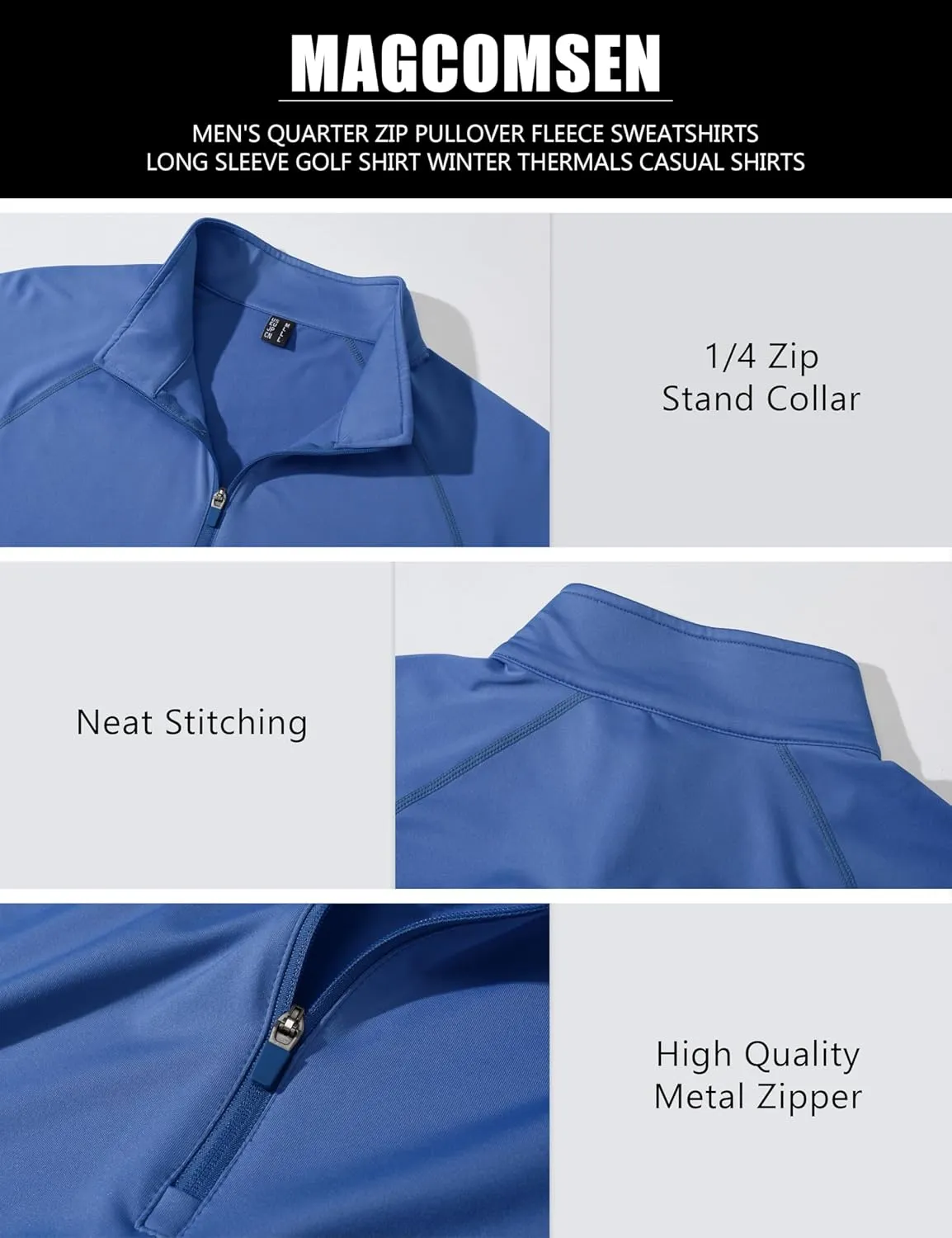 MAGCOMSEN Men's Quarter Zip Pullover Long Sleeve Sweatshirts Fleece Lined Golf Pullover Thermal Gym Workout Tops