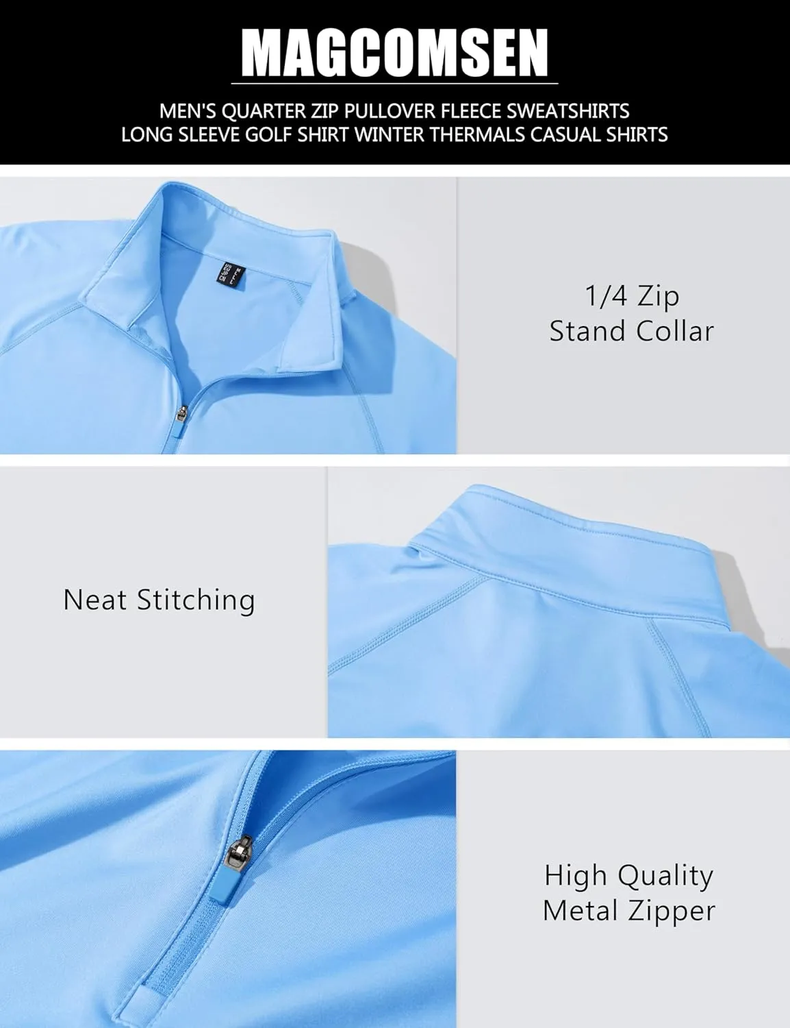 MAGCOMSEN Men's Quarter Zip Pullover Long Sleeve Sweatshirts Fleece Lined Golf Pullover Thermal Gym Workout Tops