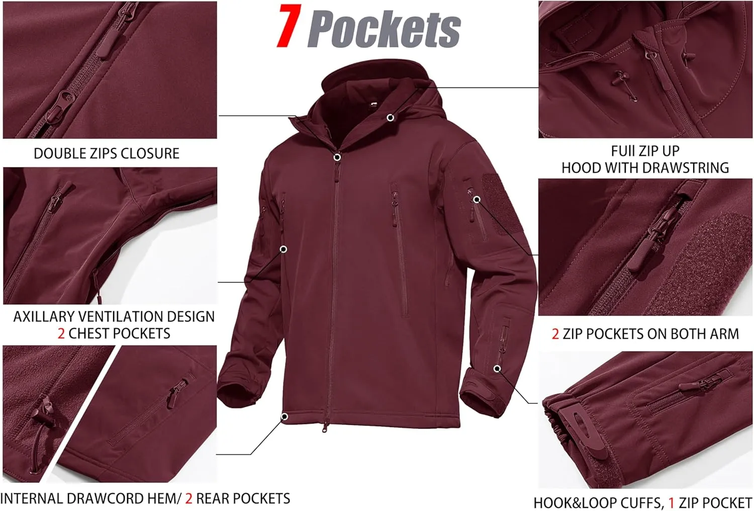 MAGCOMSEN Men's Tactical Jacket 7 Pockets Performance Fleece Lined Water Resistant Soft Shell Winter Coats