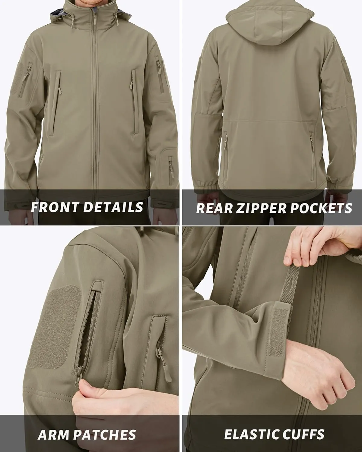MAGCOMSEN Men's Tactical Jacket Winter Snow Ski Jacket Water Resistant Softshell Fleece Lined Winter Coats Multi-Pockets