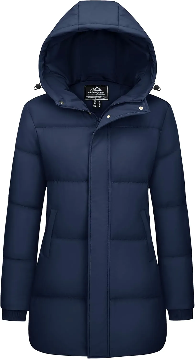 MAGCOMSEN Women's Winter Down Puffer Coats with Hood Long Water-Resistant Padded Warm Jackets Fashion Outerwear