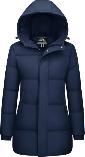 MAGCOMSEN Women's Winter Down Puffer Coats with Hood Long Water-Resistant Padded Warm Jackets Fashion Outerwear