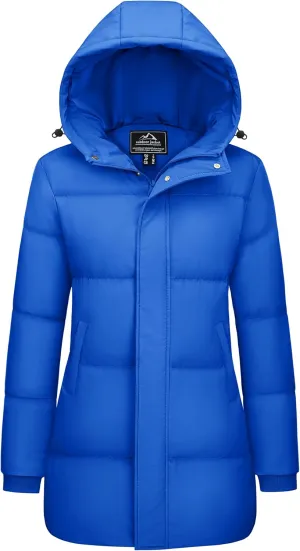 MAGCOMSEN Women's Winter Down Puffer Coats with Hood Long Water-Resistant Padded Warm Jackets Fashion Outerwear