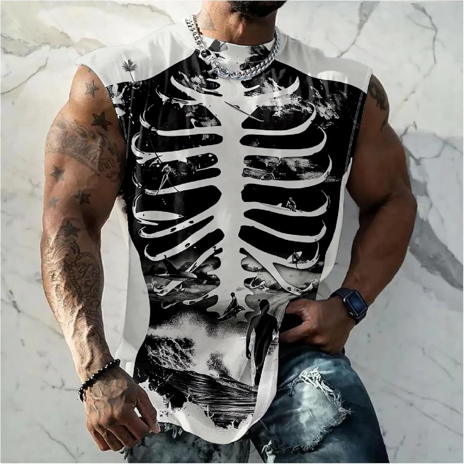 MARSVOVO Mens 3D Tank Top Novelty Graphic Breathable Quick Dry Sleeveless Shirt Y2k Heavyweight Muscle Sports Quick Dry