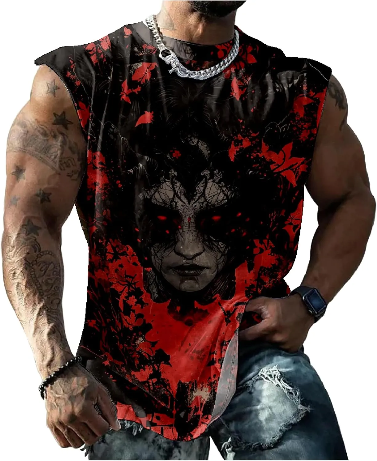 MARSVOVO Mens 3D Tank Top Novelty Graphic Breathable Quick Dry Sleeveless Shirt Y2k Heavyweight Muscle Sports Quick Dry