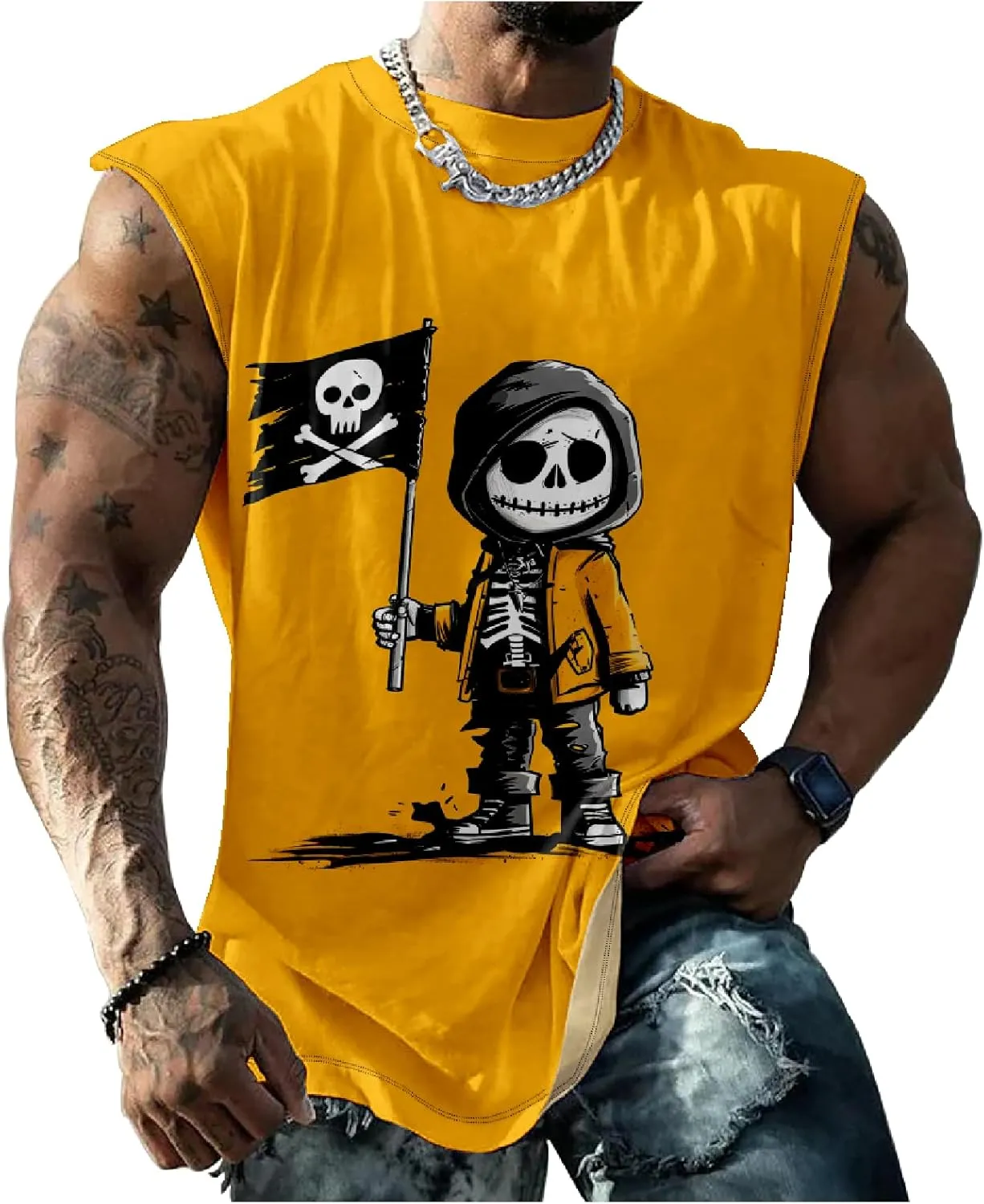 MARSVOVO Skull Lion Tiger Wolf Print T-Shirts for Men Novelty Animal Graphic Shirt Sleeveless Crewneck Quick Dry
