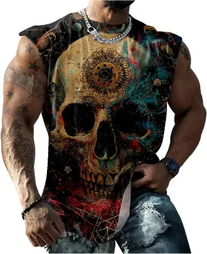 MARSVOVO Skull Lion Tiger Wolf Print T-Shirts for Men Novelty Animal Graphic Shirt Sleeveless Crewneck Quick Dry