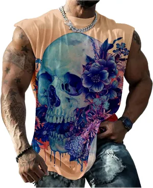 MARSVOVO Skull Lion Tiger Wolf Print T-Shirts for Men Novelty Animal Graphic Shirt Sleeveless Crewneck Quick Dry