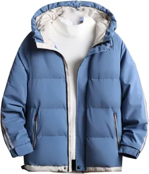 Men Jackets Hooded Parkas Thick Warm Cotton Padded Windproof Coat Solid Color Outwear