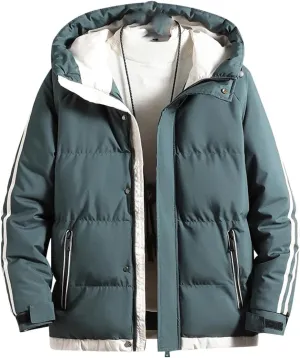 Men Jackets Hooded Parkas Thick Warm Cotton Padded Windproof Coat Solid Color Outwear