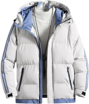 Men Jackets Hooded Parkas Thick Warm Cotton Padded Windproof Coat Solid Color Outwear