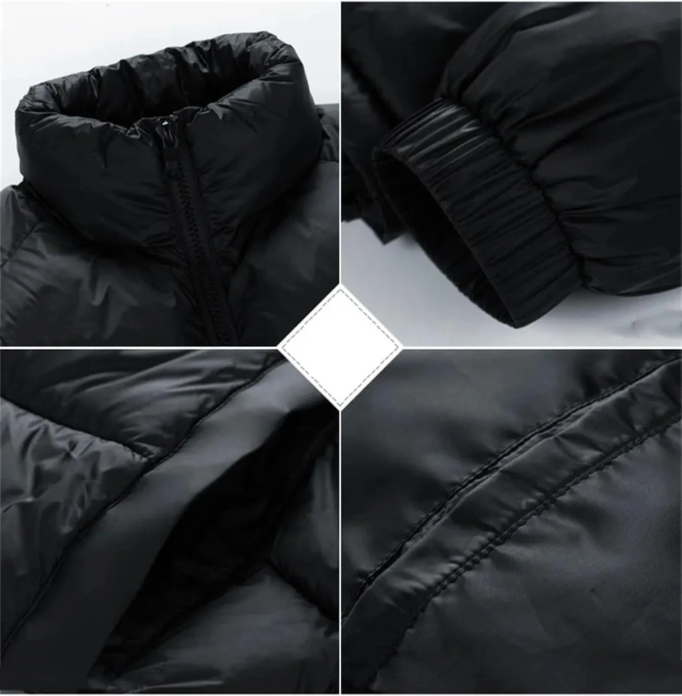 Men Stand Collar Solid Pockets Cotton-Padded Classic Zipper Thick Warm Loose Parka Coat