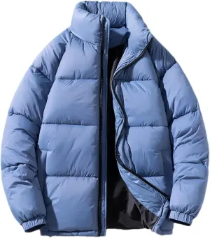Men Stand Collar Solid Pockets Cotton-Padded Classic Zipper Thick Warm Loose Parka Coat