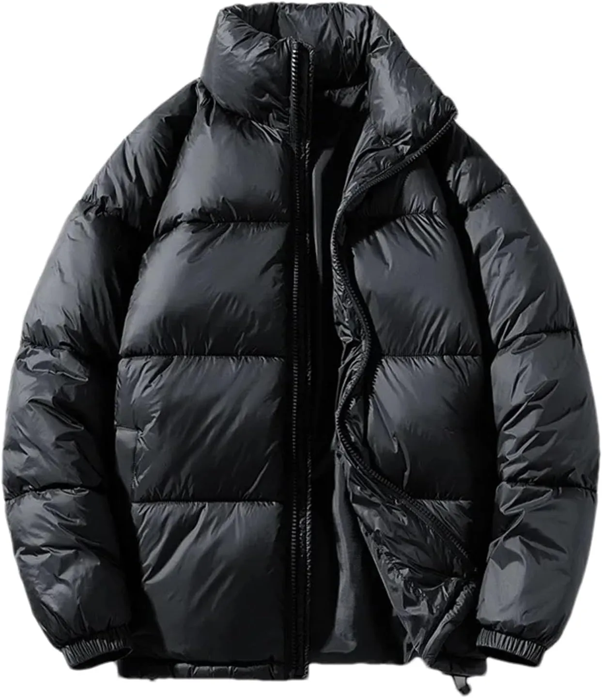 Men Stand Collar Solid Pockets Cotton-Padded Classic Zipper Thick Warm Loose Parka Coat