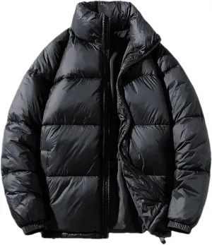 Men Stand Collar Solid Pockets Cotton-Padded Classic Zipper Thick Warm Loose Parka Coat