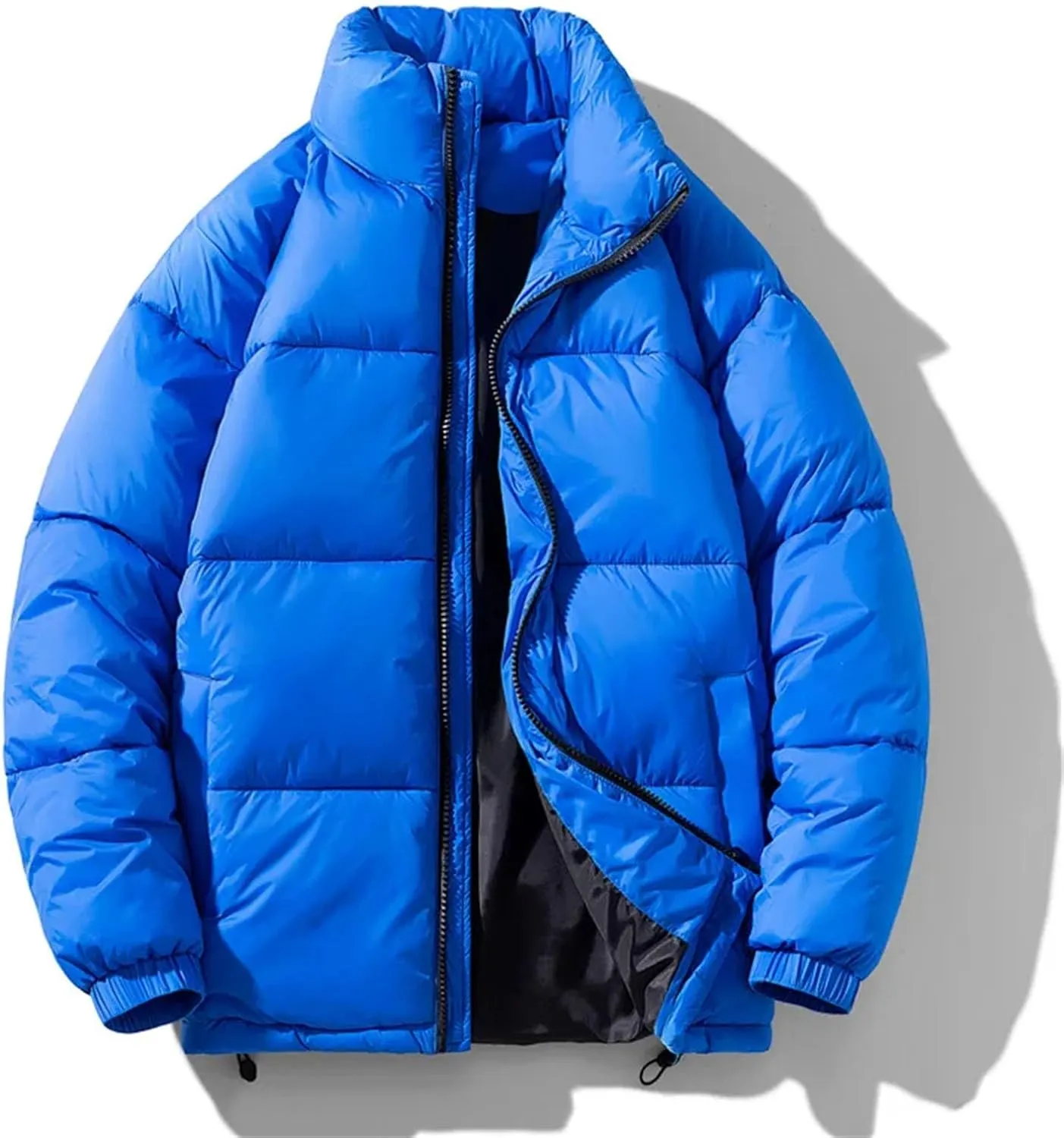 Men Stand Collar Solid Pockets Cotton-Padded Classic Zipper Thick Warm Loose Parka Coat