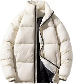 Men Stand Collar Solid Pockets Cotton-Padded Classic Zipper Thick Warm Loose Parka Coat
