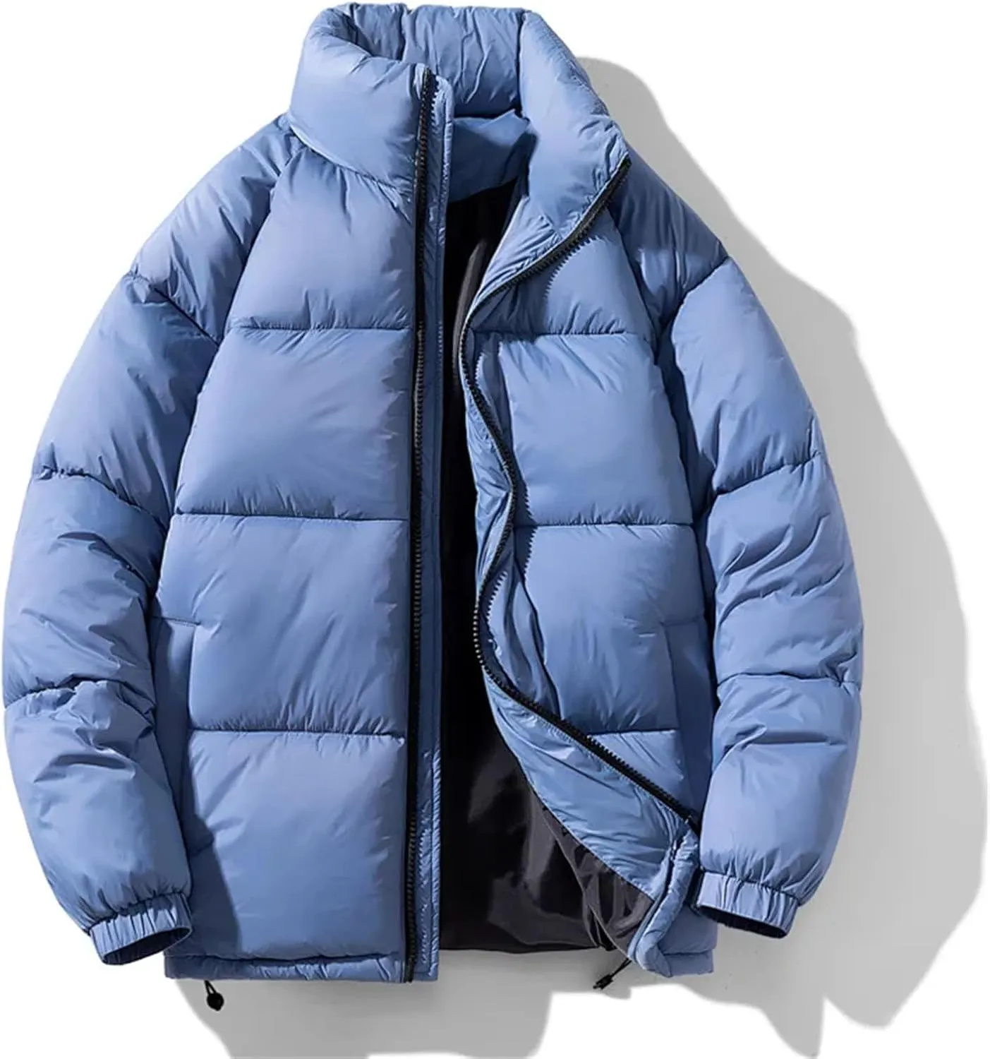 Men Stand Collar Solid Pockets Cotton-Padded Classic Zipper Thick Warm Loose Parka Coat