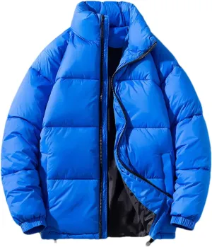 Men Stand Collar Solid Pockets Cotton-Padded Classic Zipper Thick Warm Loose Parka Coat