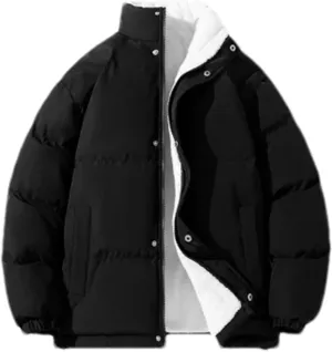 Men Stand Collar Zipper Button Cotton-Padded Jacket Classic Solid Oversized Thick Plush Coat