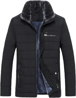 Men Winter Warm Fleece Collar Windbreaker Cotton Padded Thick Coat
