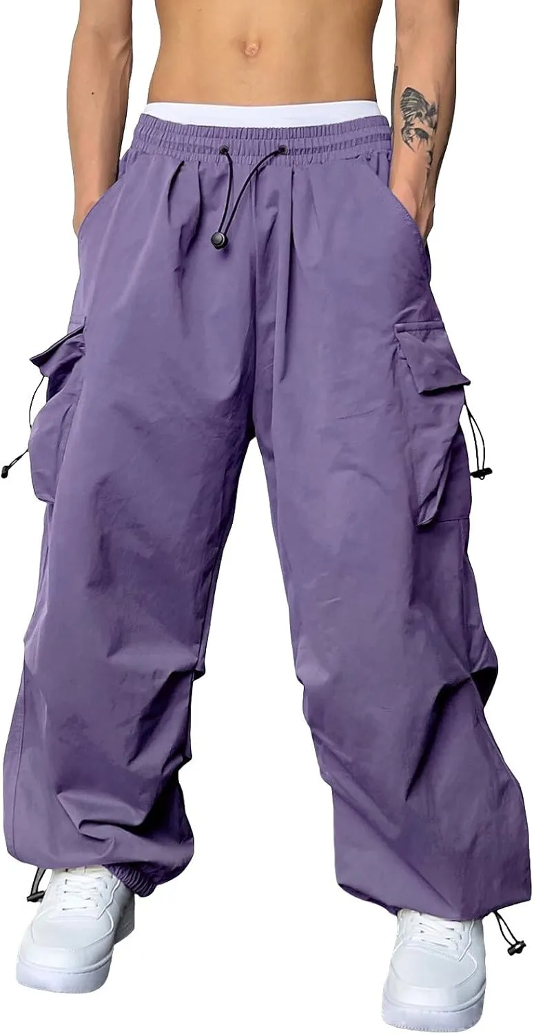 Mens Baggy Cargo Pants, Parachute Pants Causal Loose Fit Joggers, Trendy Harem Pants, Hip Hop Streetwear with Pockets